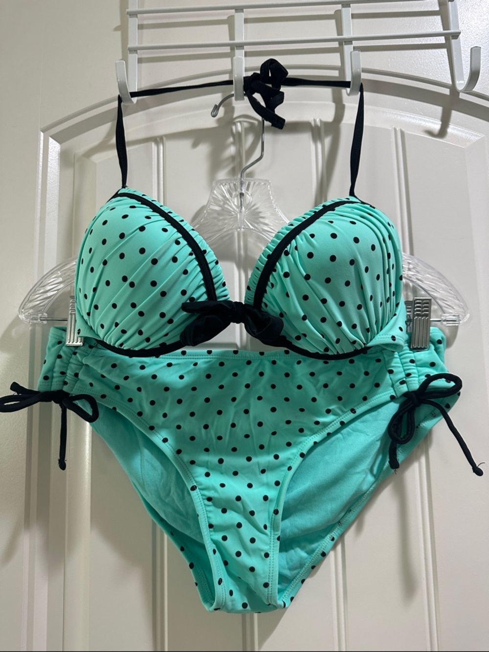California Waves Teal and Black Polka Dot Bikini
